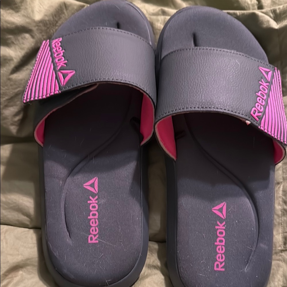 Reebok Gray and Pink Slide Sandals